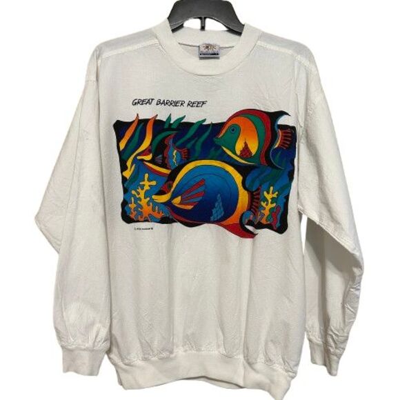VTG Peter Mussfeldt Great Barrier Reef Long Sleeve T-shirt  Mens Small White - Picture 1 of 6